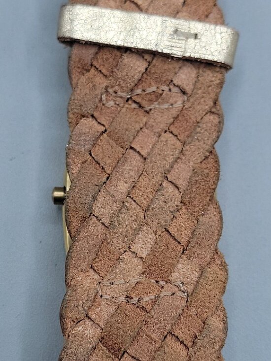 Vintage Fossil Ladies JR9017 Square Watch Date Window Woven Leather Band  8\